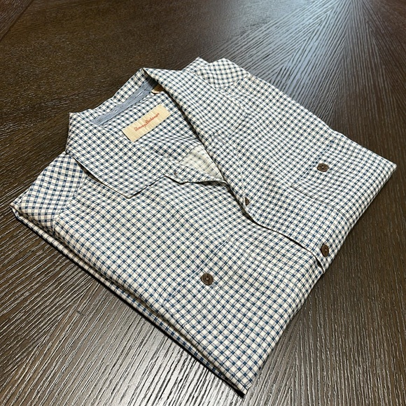 Tommy Bahama Blue Checkered Short Sleeve 100% Silk Men’s Button Up Shirt, Medium - Picture 12 of 12